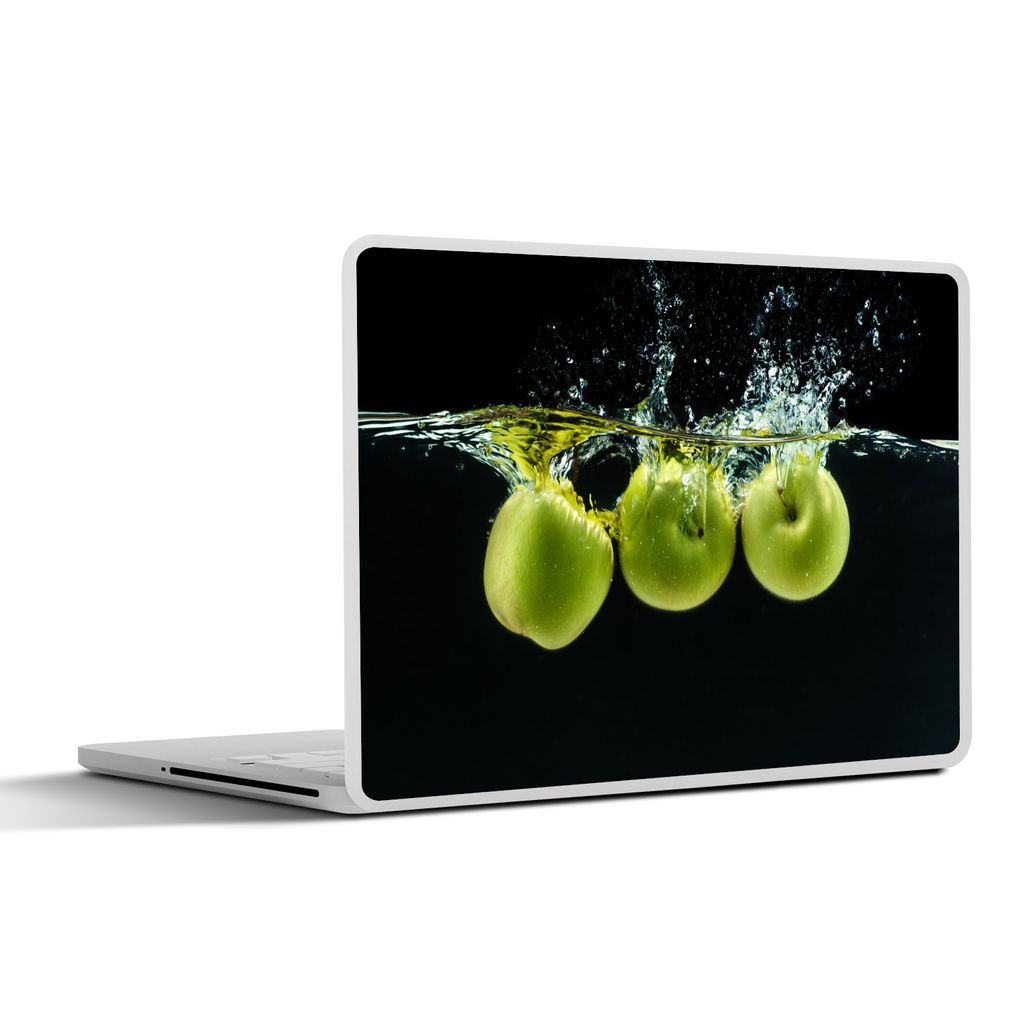 MuchoWow Laptop Aufkleber Sticker Cover Äpfel - Obst - Wasser - Schwarz - Grün 31x22.5 cm - Laptop-Deko