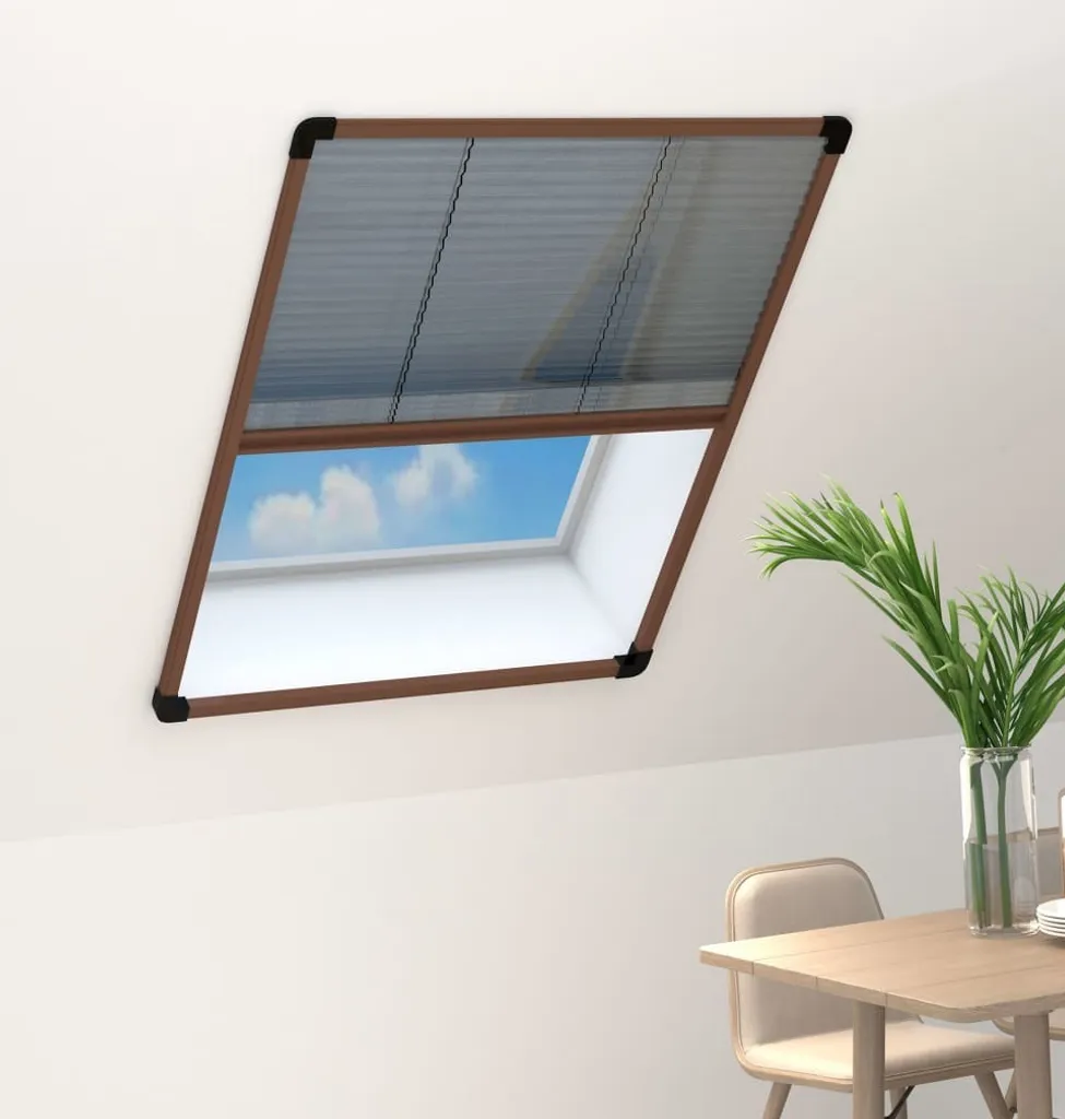 Store moustiquaire plissé pour cadre fenêtre en aluminium brun 80x120cm