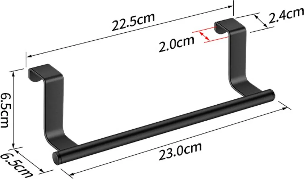 set di 3 portasciugamani sospesi | Portasciugamani da cucina per ante di armadietti | Portasciugamani nero senza foratura | Portasciugamani da porta come barra, salvaspazio per appendere gli strofinacci in cucina 23cm - 2