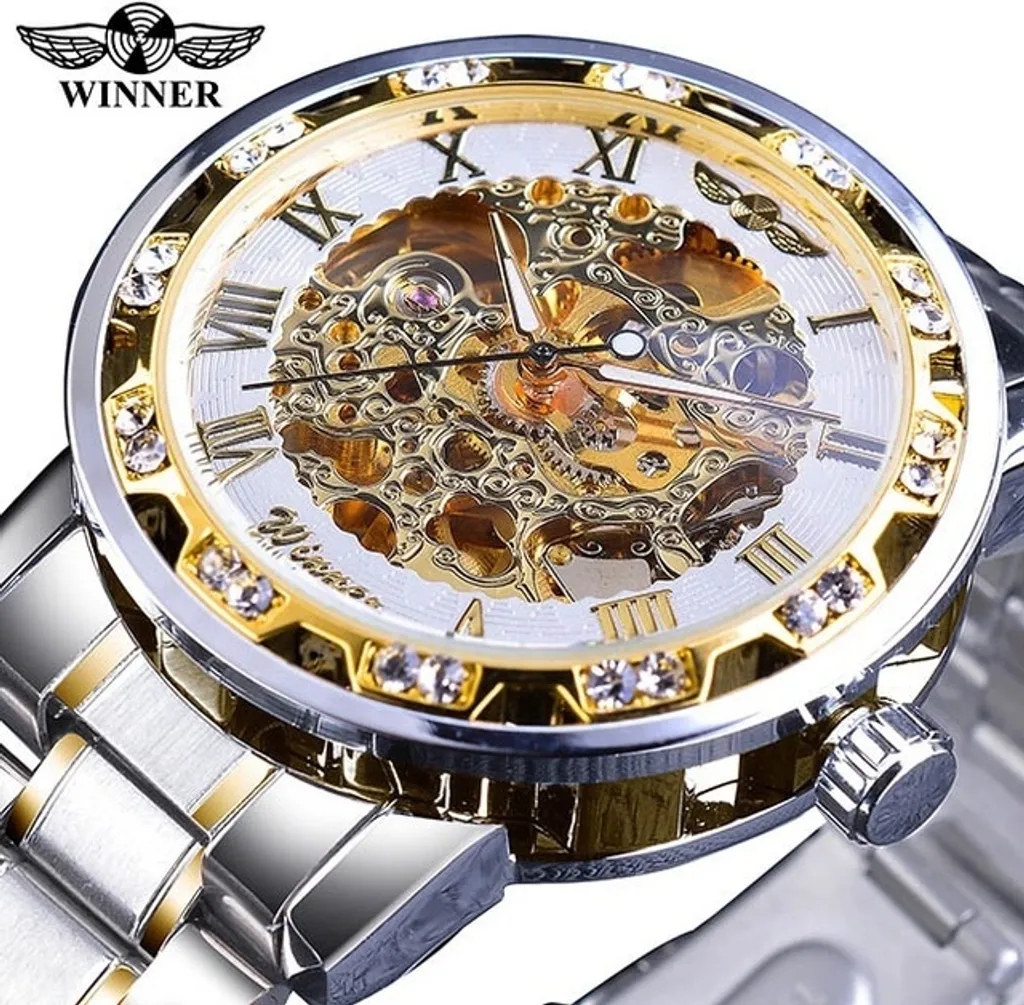 Winner Bell KP14439 Skeleton Watch - Meccanismo a Vista Oro Argento