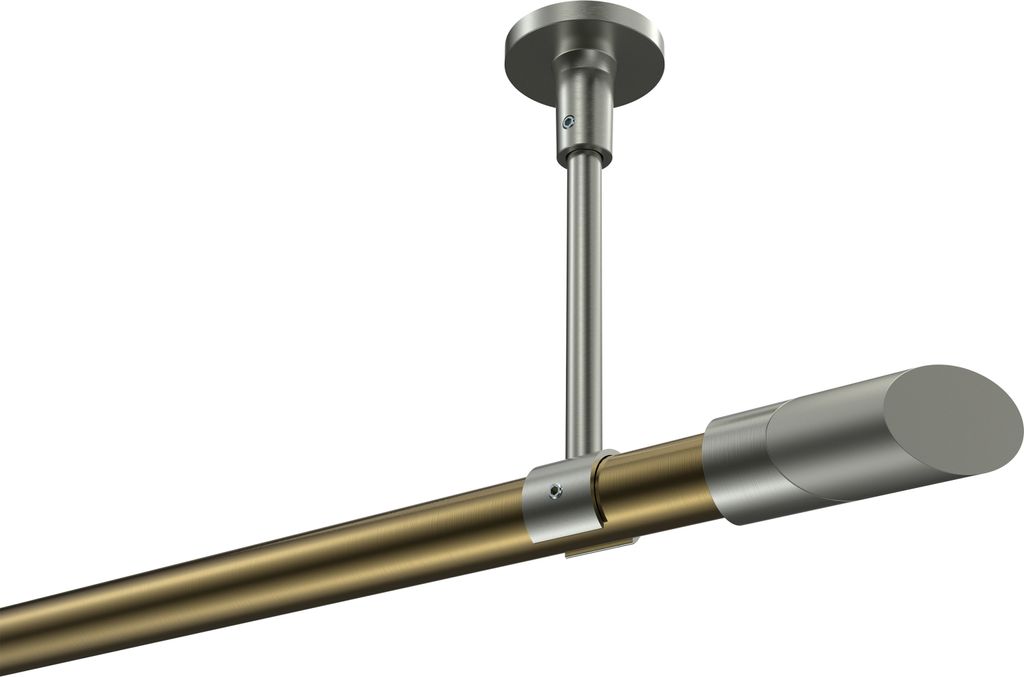 Interdeco Gardinenstange / Vorhangstange Messing Antik / Edelstahl-Optik, Typ Sonette Verano (Schräge Bicolor) ohne Ringe, Deckenmontage, 20 mm Ø...