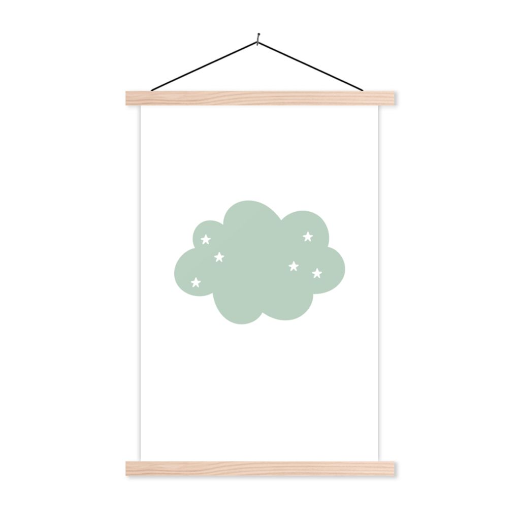 MuchoWow Textilposter Wolke - Mädchen - Jungen - Sterne - Pastell - Kind 60x90 cm mit holzfarbenen Rahmen - Textil