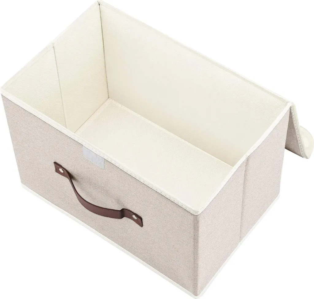 Solution de rangement anti-poussière : boîte textile beige transparente