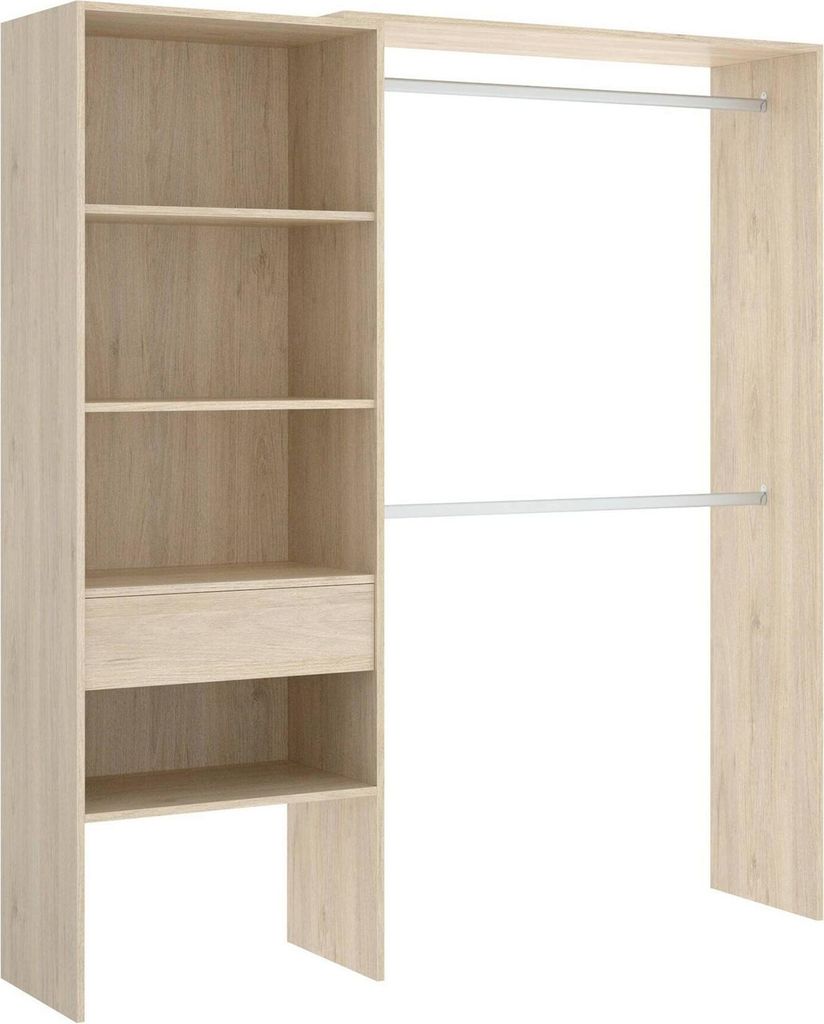 Kleiderschrank Dgarut, Struktur für begehbaren Kleiderschrank, offene Garderobe, 160 x 40 x 187 cm, Eiche