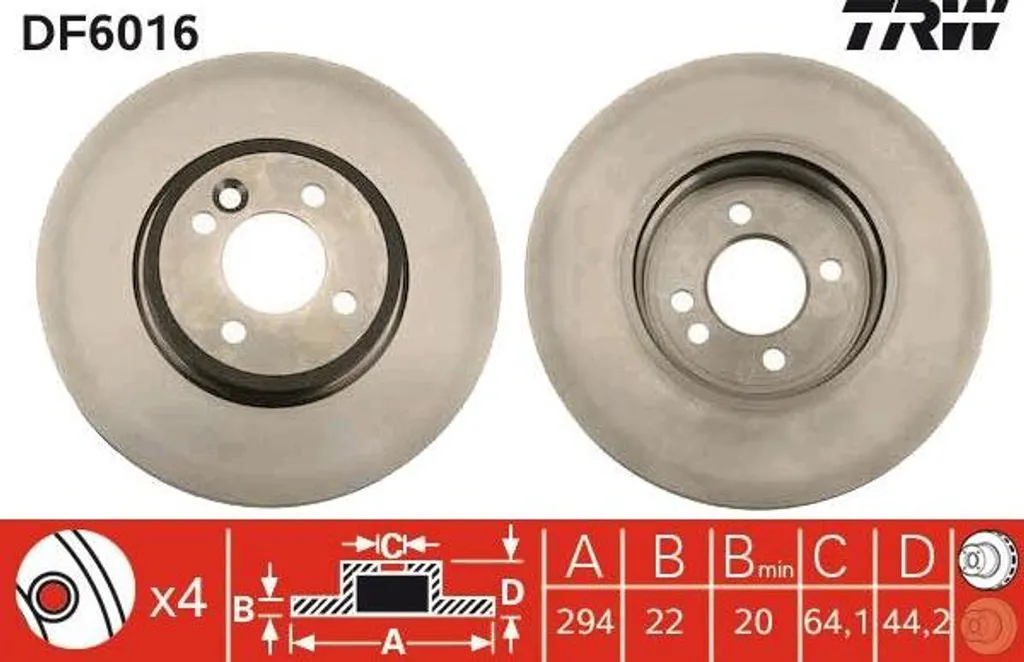 Disque de frein TRW DF6016 OE 34116768933 pour modèles Mini Cooper