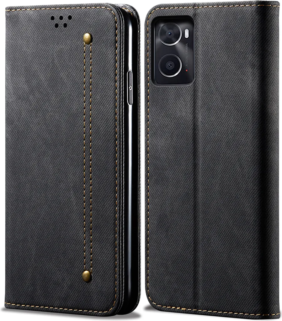MOJIA Cover Portafoglio Per Realme C35 4G, Custodia In PU Con Supporto E Slot Per Carte, Nero
