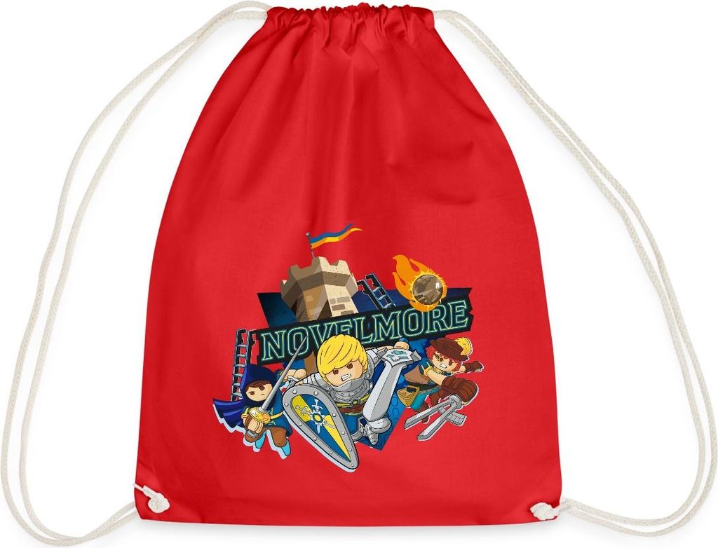 Spreadshirt PLAYMOBIL Novelmore Gwynn, Arwynn, Dario Da Vanci Turnbeutel, One size, Rot