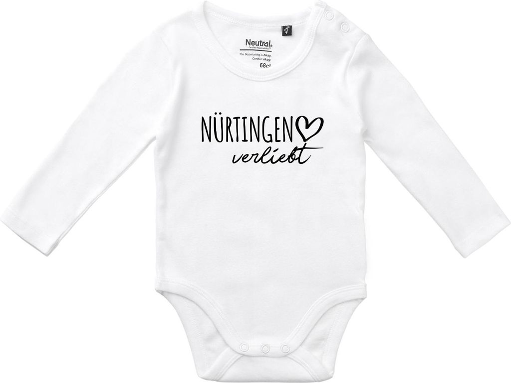 Huuraa Baby Body Nürtingen verliebt 80 White Baumwolle Fairtrade Langarmbody Geschenkidee