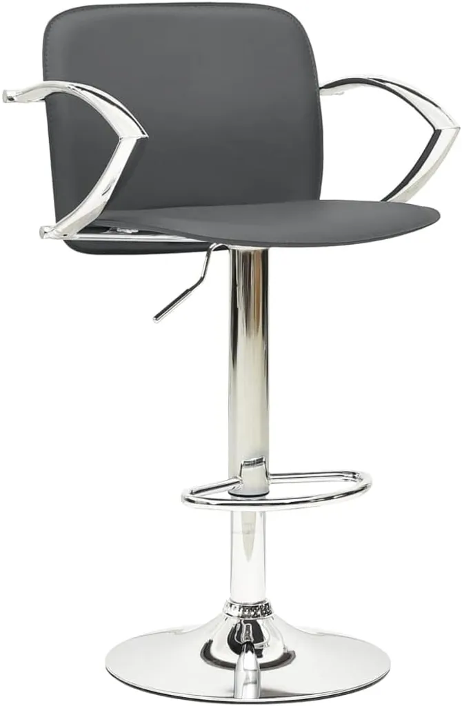 Tabouret de Bar Pivotant en Simili Cuir Gris avec Dossier Ergonomique - 4