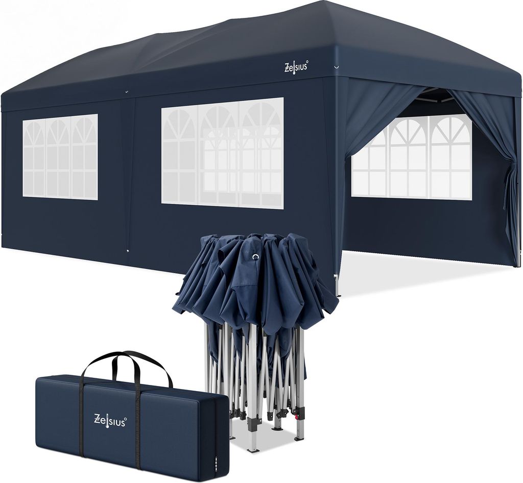 Gazebo pieghevole Zelsius 3x6 m con pareti laterali, blu, Immagine del prodotto 