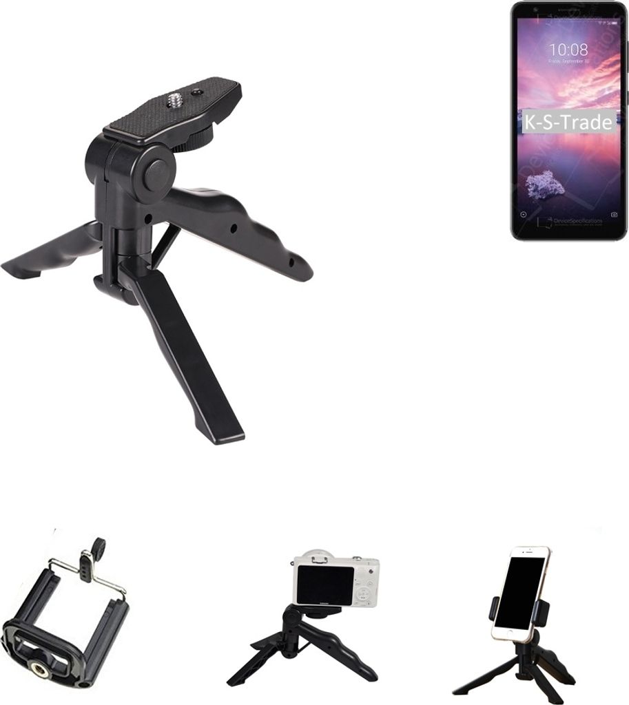 K-S-Trade Stativ Tisch-Ständer Dreibein Handy-Stativ Ständer kompatibel mit ZTE Blade A3 Joy Mini-Stativ Smartphone Tripod Handy-Stativ aus Plastik