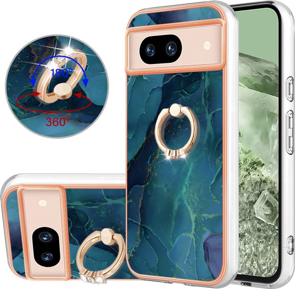 Hülle für Google Pixel 8A Muster TPU Silikon Stoßdämpfer Bumper Schutzhülle mit Ring Ständer Dunkelgrün