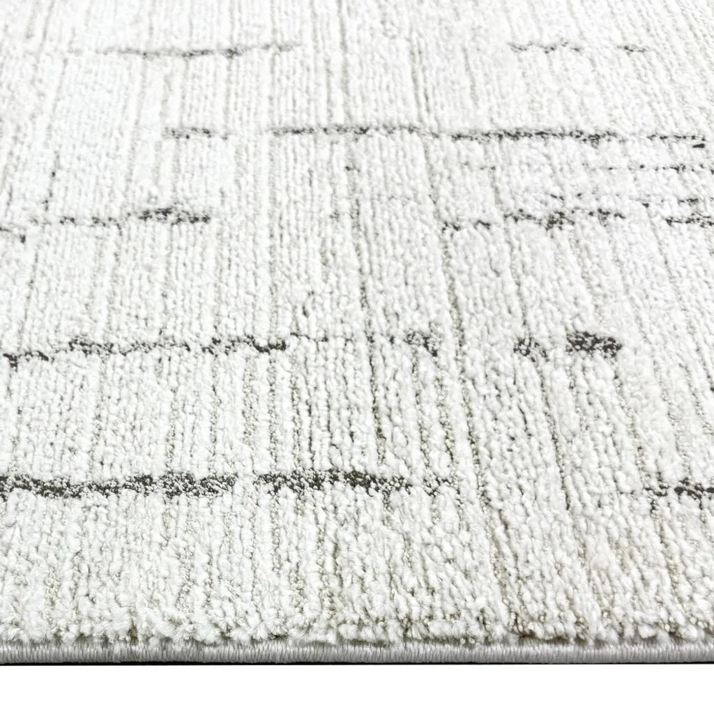 Tapis de Chambre Rectangulaire 120x170 cm à Rayures Beige et Noir