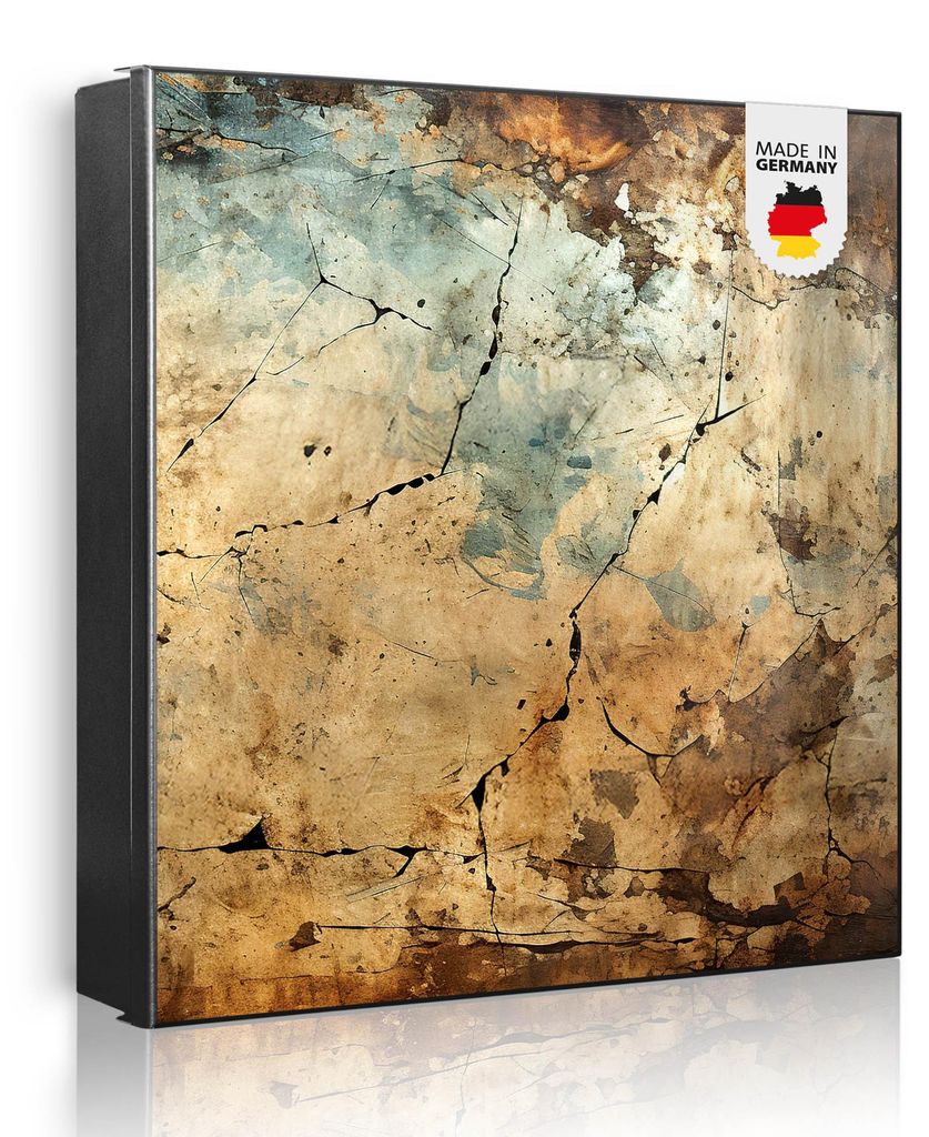 banjado Schlüsselkasten aus Metall, 30x30cm groß mit 32 Haken, als Magnettafel nutzbar, Korpus schwarz, Anschlag rechts, Verwitterte Texturen [SK...