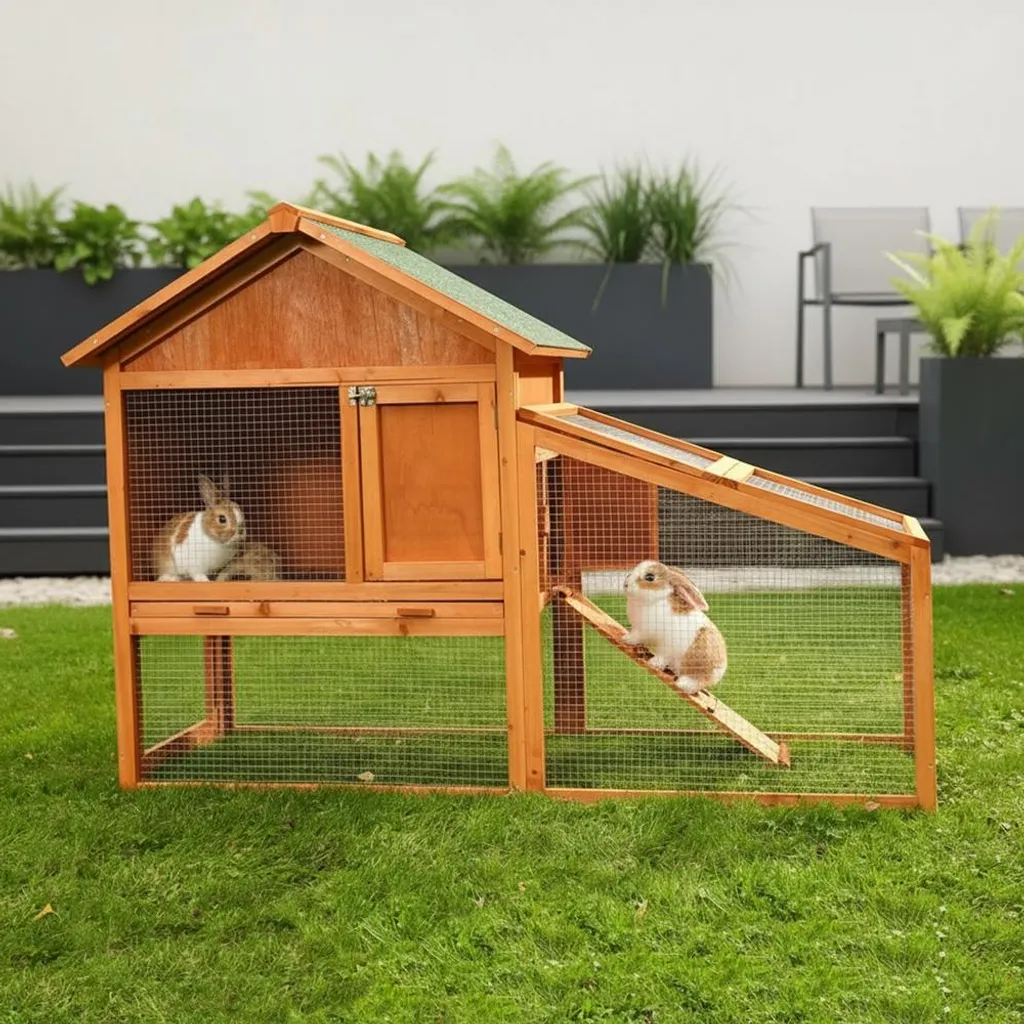 Gabbia Conigli Legno Design Elegante - Conigliera Esterna Piccoli Animali