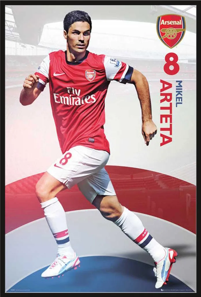 Poster Arsenal Arteta 12/13 Encadré Shinsuke avec Vitre de Protection