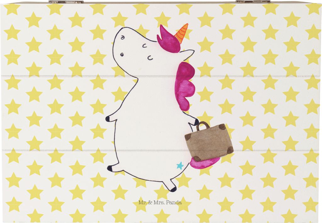 Mr. & Mrs. Panda Holztruhe Einhorn Koffer 22 x 15 cm - Weiß - Geschenk, Reise, Kiste mit Deckel, Unicorn, Abenteuer, Schatulle, Einhörner, fotobo...