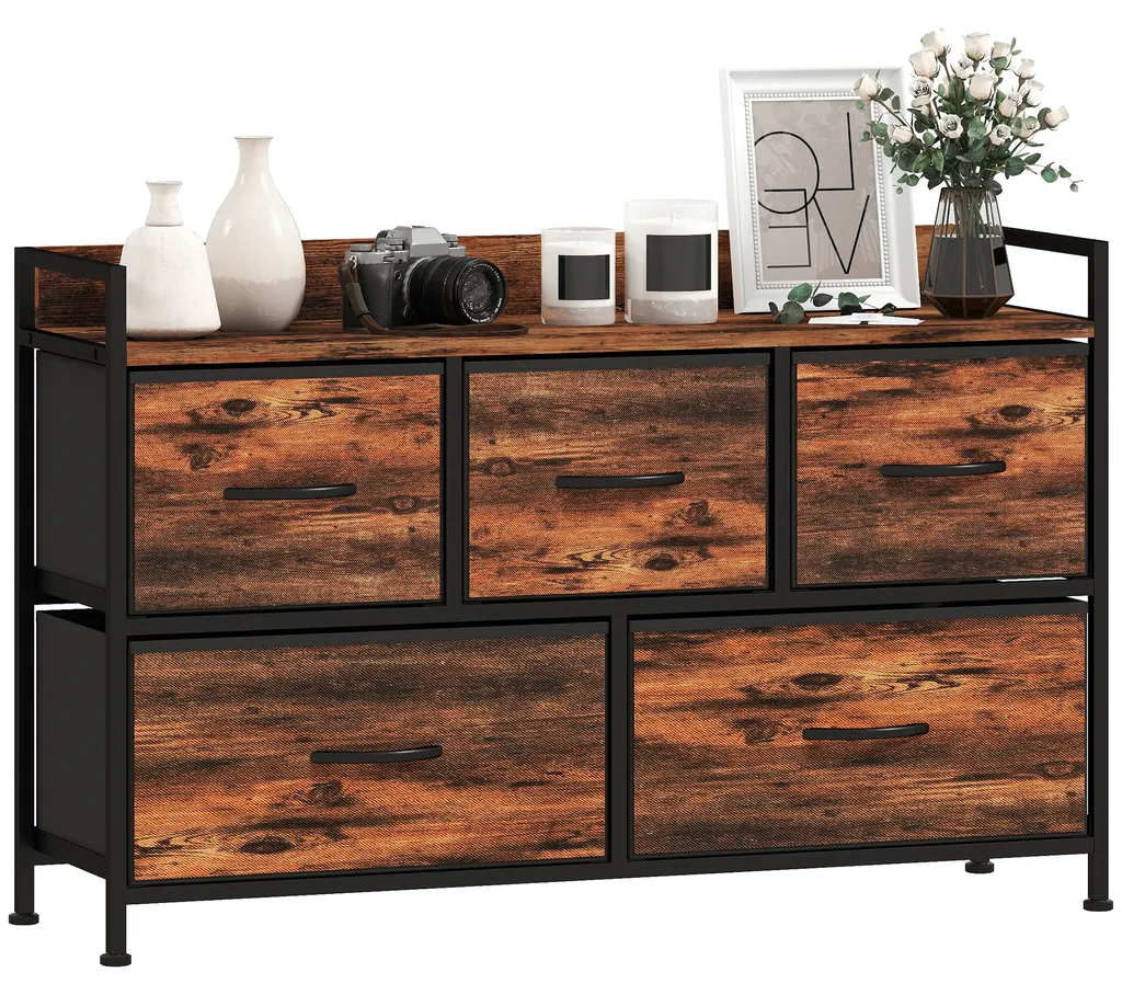 Buffet de rangement chambre ou entrée avec 5 tiroirs souples et bois
