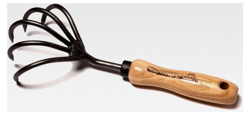 Grubber geschmiedet - 5 Zinken und Eschenholzgriff, 14 cm Länge