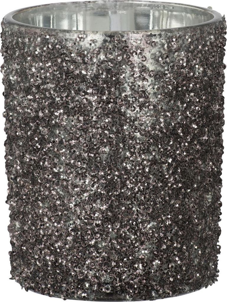 J-Line J-Line Teelichthalter Paillette - Glas - Anthrazitgrau - Large - Ø 10 Cm