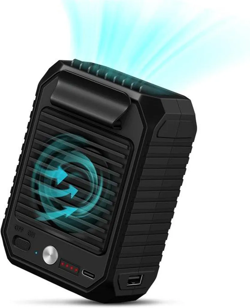 Ventilateur portable à clip 10000mAh rechargeable noir pour ceinture