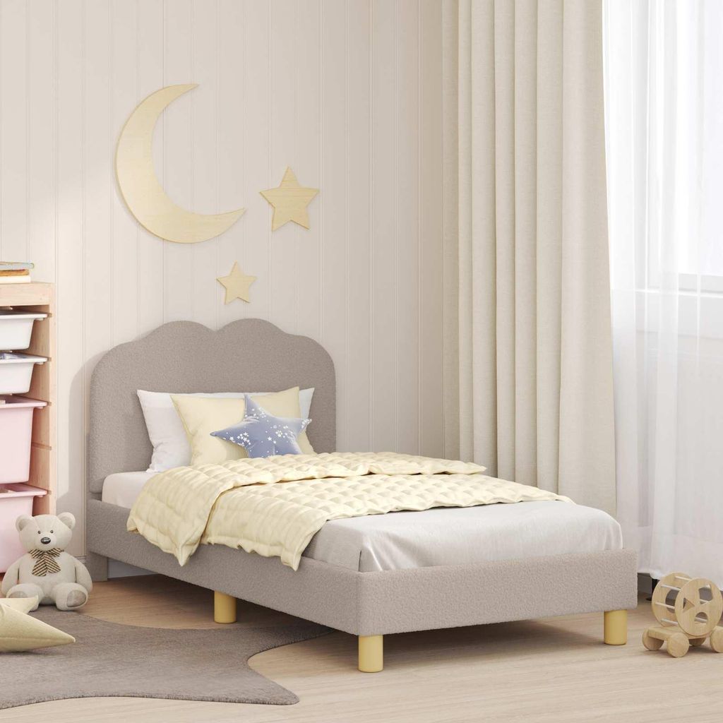 "Schlussverkauf" Einzelbett 1 PLACE - KinderBettgestell einzel - mit Kopfteil - Hellgrau 80x160 cm Schafstoff C2756