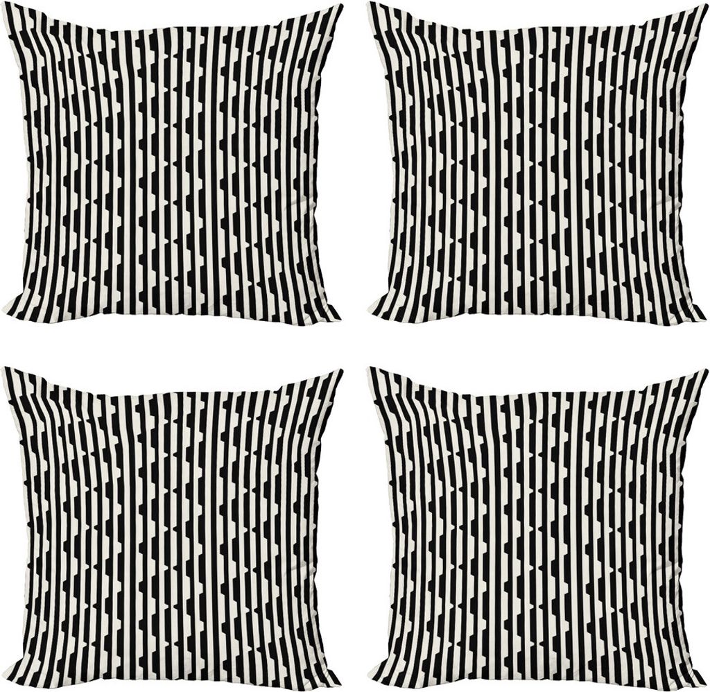 ABAKUHAUS Geometrisch Kissenbezug Set (4 Stück), Retro Linien und Dreiecke, Moderner Doppelseitiger Digitaldruck, 50 cm x 50 cm, Schwarz und Eggshell