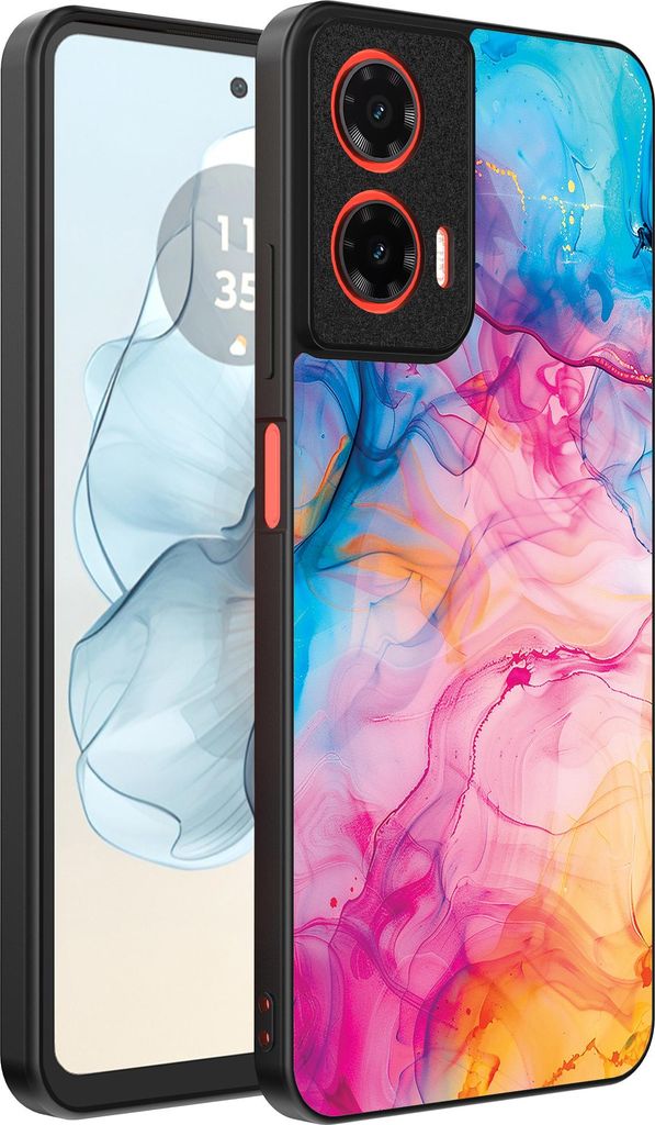 Smartphonica Handytasche passend für Motorola Moto G04 - G24 - G24 Power - E14 mit Regenbogen-Acryl-Marmor-Druck - TPU Backcover Case Regenbogen-A...