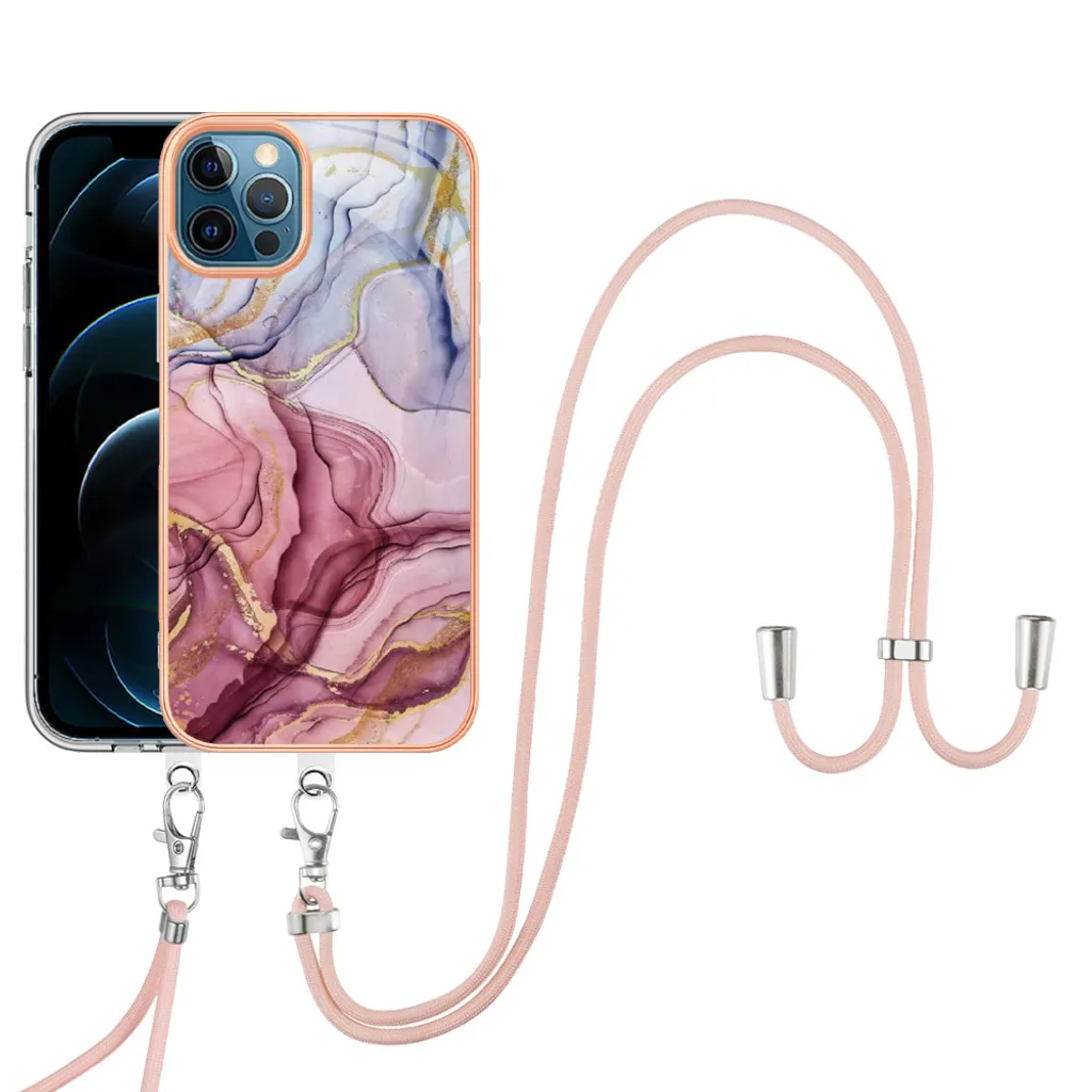 Custodia con cinturino per iPhone 12 Pro Max, bumper in TPU a fantasia, custodia protettiva con cinturino regolabile Oro rosa