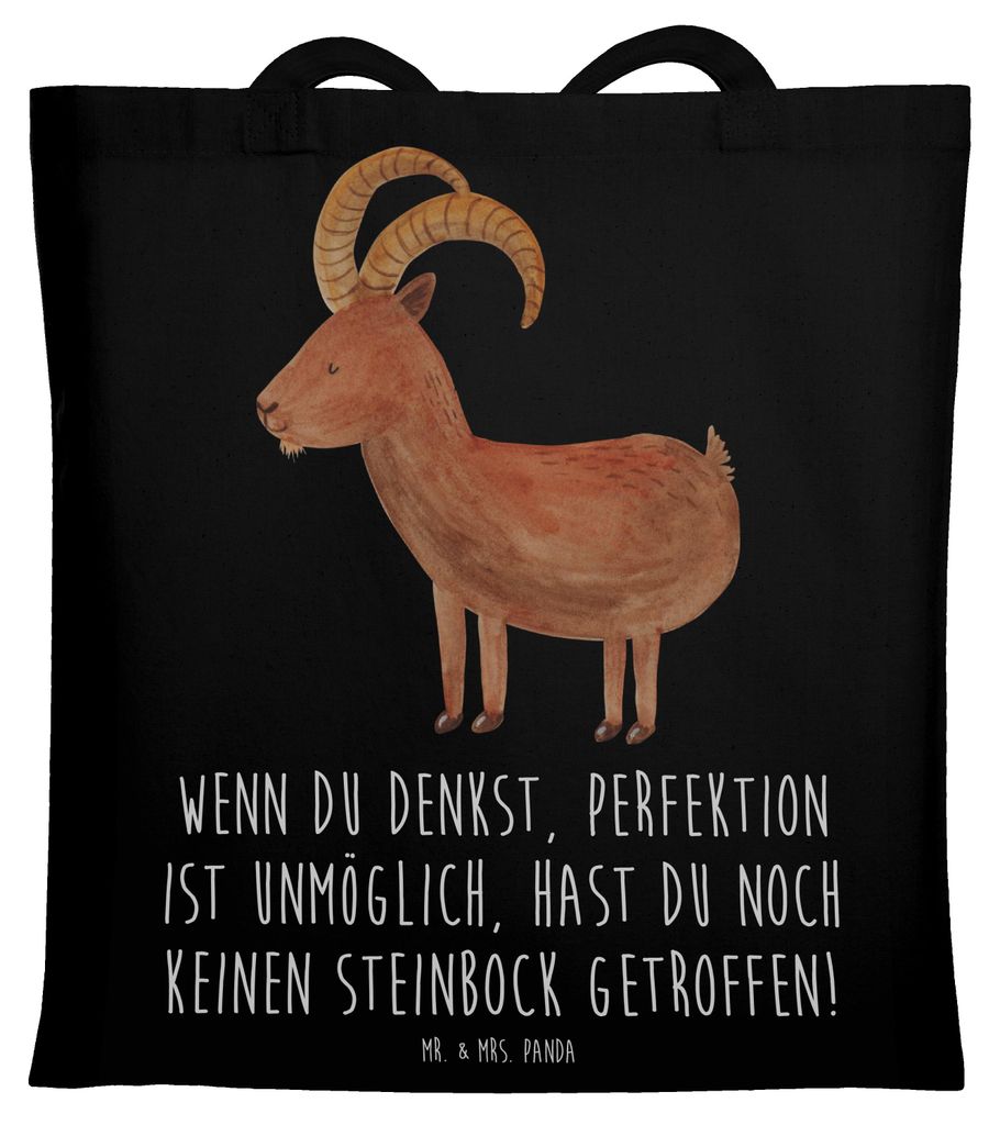 Mr. & Mrs. Panda Shopping Tasche Steinbock Perfektion - Schwarz - Geschenk, Disziplin, Geschenke Sternzeichen, Laptoptasche, Uni, Schultasche, Tote...