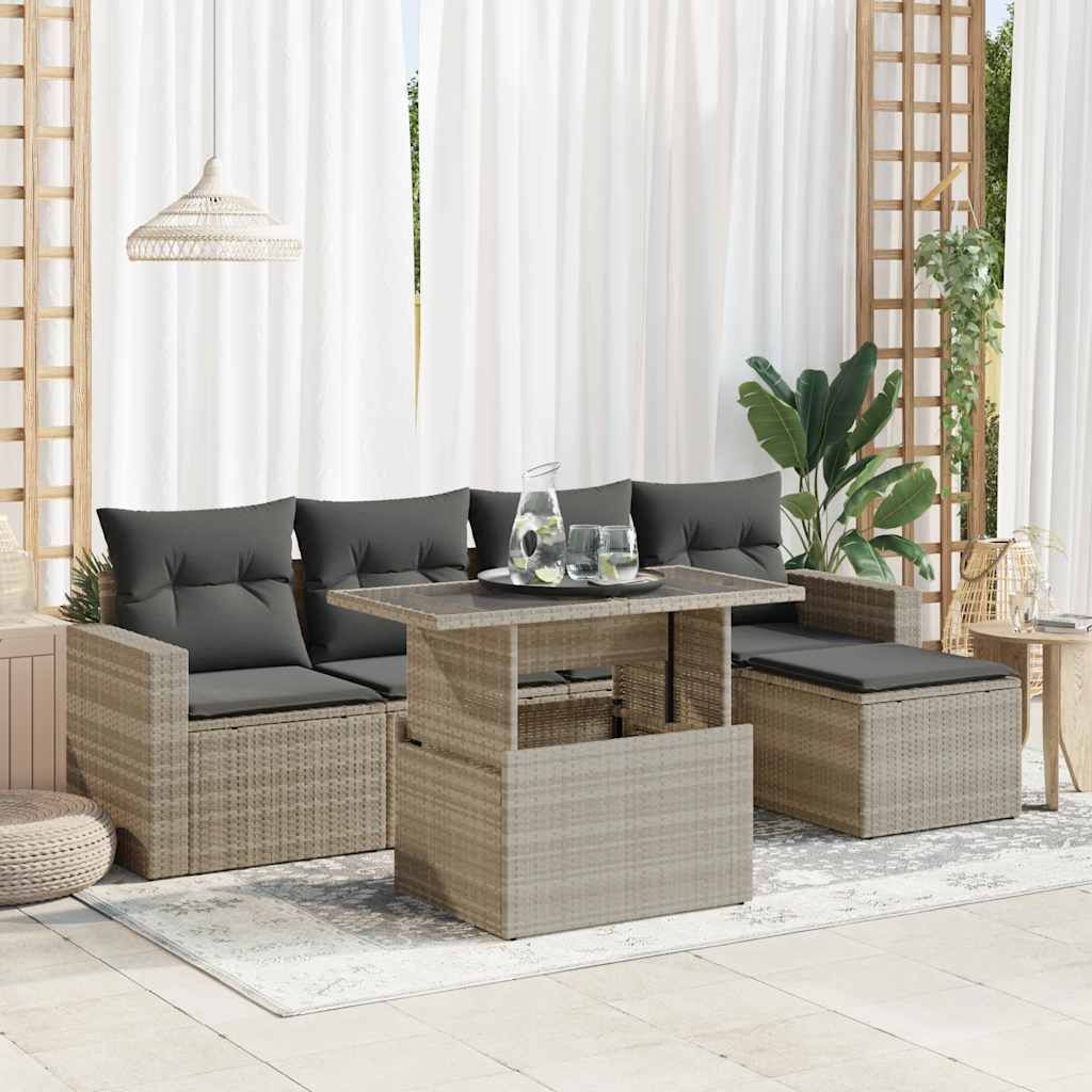 Maison Exclusive - 6-tlg. Garten-Sofagarnitur mit Kissen Hellgrau Poly Rattan