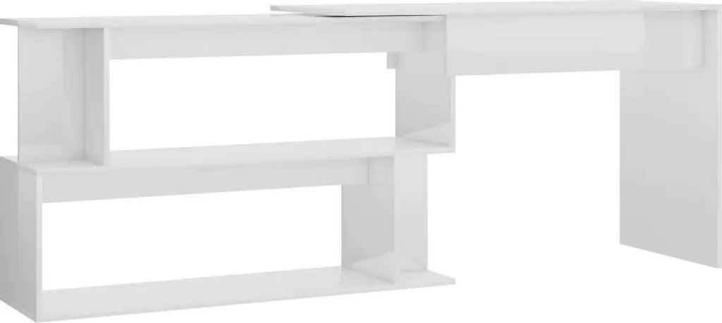 Scrivania Angolare Bianca Lucida 200x50 cm | Studio e Gaming