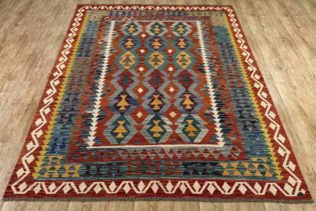 Teppich KELIM ORIGINAL | Farbe: Multi; Größe: 195x252 cm | strapazierfähig und leicht zu reinigen | Wohnzimmer | Schlafzimmer