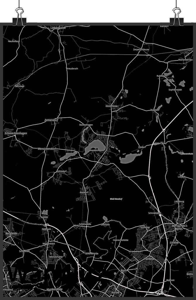 Mr. & Mrs. Panda Bild Wandlitz DIN A3 - Geschenk, drucke, Plakat, wanddeko, Stadt, Dorf Karte Landkarte Map Stadtplan, Wandbild, Wanddekoration