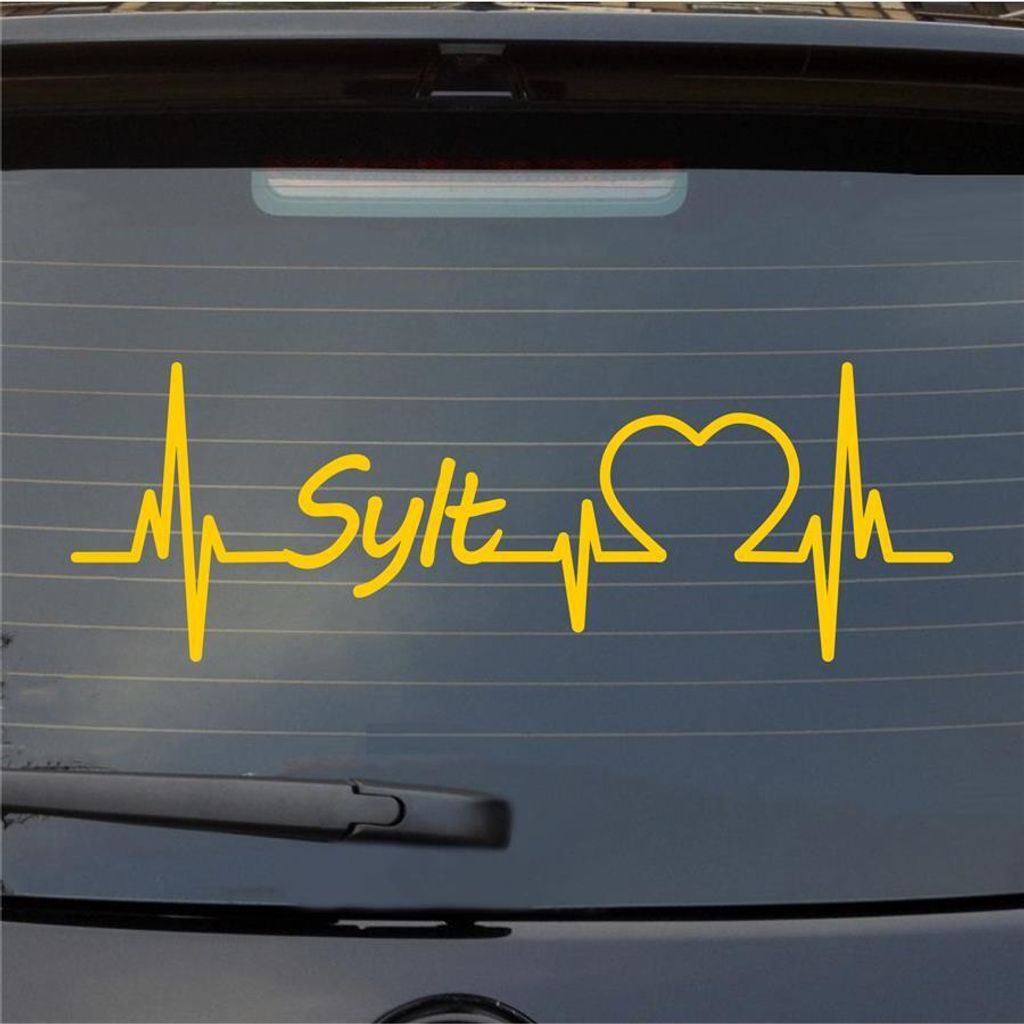 Heckscheibenaufkleber Sylt Herzschlag Puls Insel Nordsee Liebe 55x20 cm Gelb Auto Aufkleber Sticker