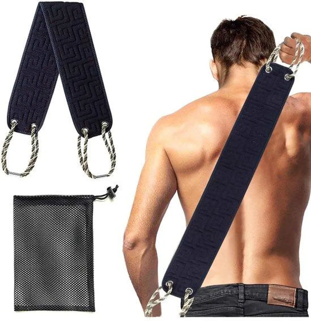 Gant exfoliant bi-matière avec sac de transport en filet respirant