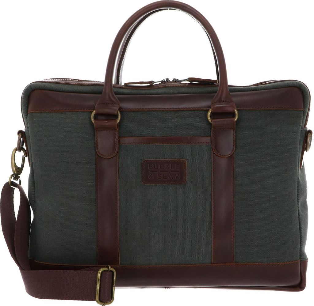 BUCKLE & SEAM Aktentasche Laptoptasche mit Laptopfach Collector Business Briefcase Green / Blu dunkelgrün