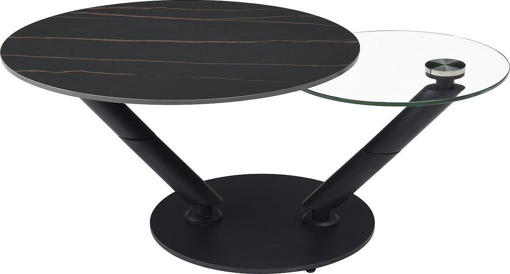 Couchtisch mit drehbaren Platten aus Keramik, gehärtetem Glas und Metall - Schwarzer Marmoreffekt - ELDOVA