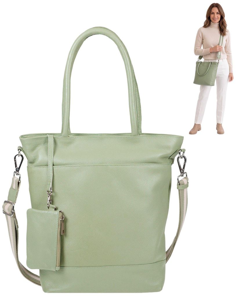 Handtasche Leder Damen Tasche Shopper gross Umhängetasche Lederhandtasche Schultertasche Ledertasche Alessandro Salvatore Bologna 12980 Grün + Etui