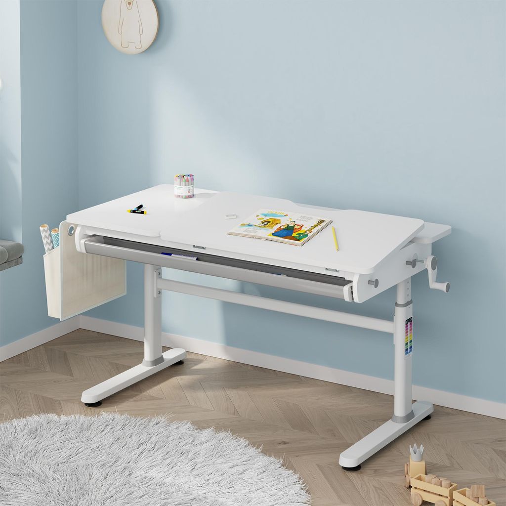 Höhenverstellbarer Kinderschreibtisch 'Kuosa' mit Schublade und Tasche Stahl 120 x 60 cm Grau / Weiß