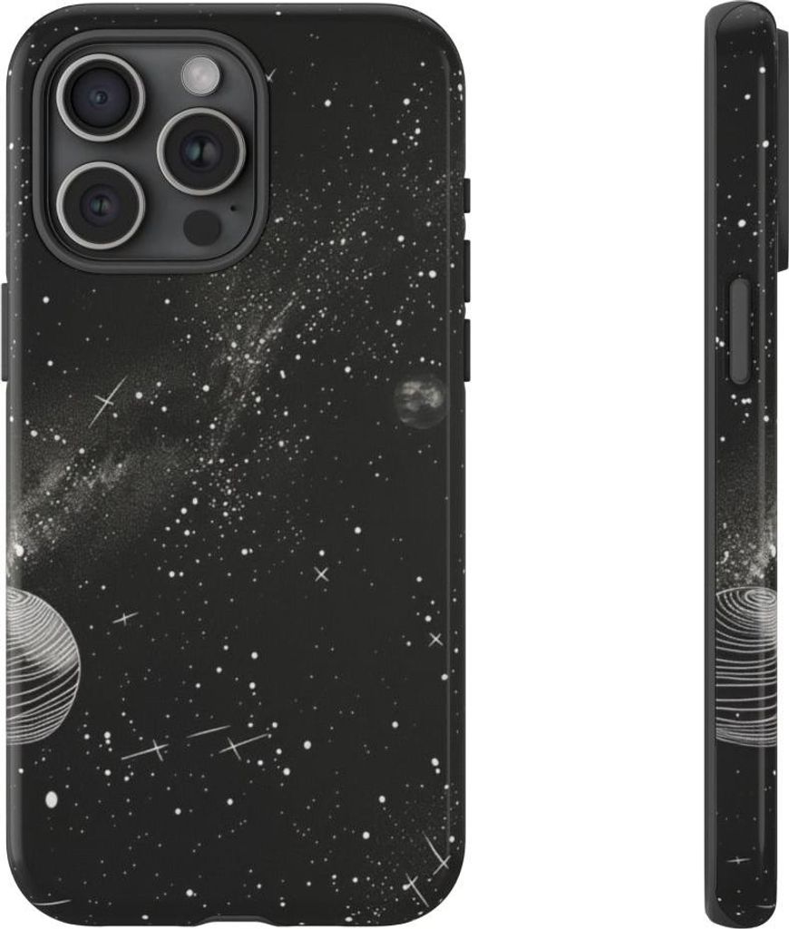 Monochrome Sonnensystem-Illustration – Hülle Kompatibel mit iPhone 15 Pro Max