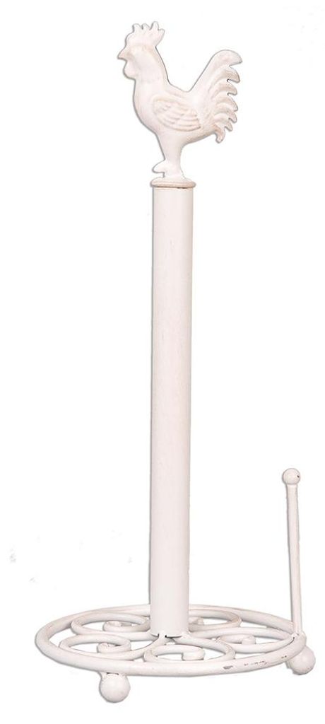 Clayre & Eef Küchenrollenhalter Hahn Ø 18x43 cm Weiß Eisen Produktbild 