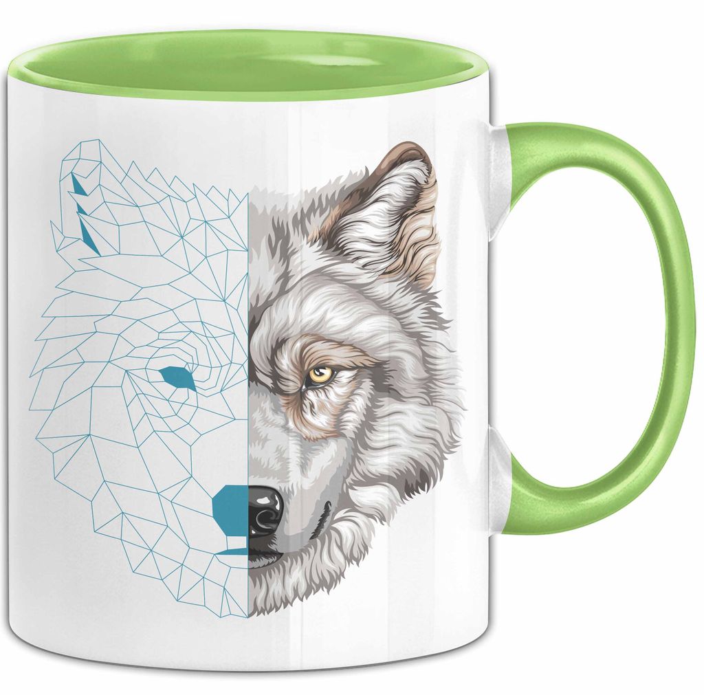 Wolf Tasse Geschenk Geometrisch Realistisch Geteilt Geschenkidee (Grün)