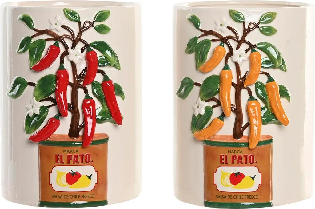 Grand Vase Céramique Salon Urban Paprika Blanc Rouge Vert 28 cm (x2)