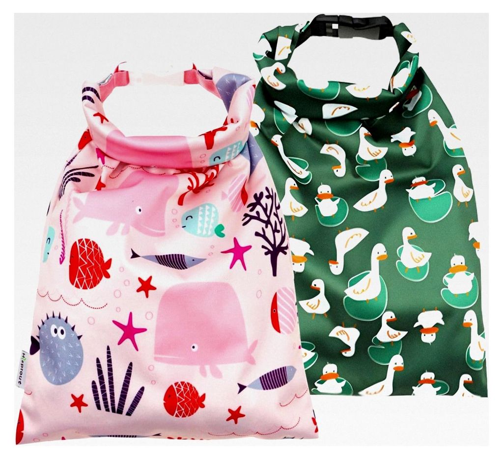 2 Stück wasserdichte Windel-Nasstaschen, Schwimm-Nasstaschen, Taschen für nasse Kleidung, Nass- und Trockentaschen, Stoffwindeltaschen