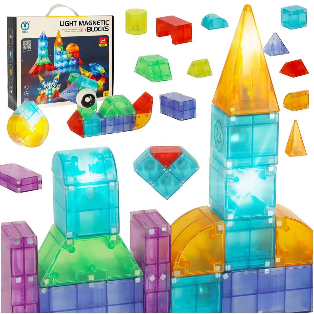 Konstrukcja 3D klocki magnetyczne LED świecące 64 el Zdjęcie produktu 