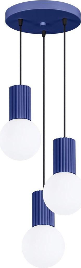 Hängeleuchte Glas Aluminium G9 IP20 B: 25 cm H: max. 125 cm Marineblau Weiß 3-flammig Kugel Schirm Modern