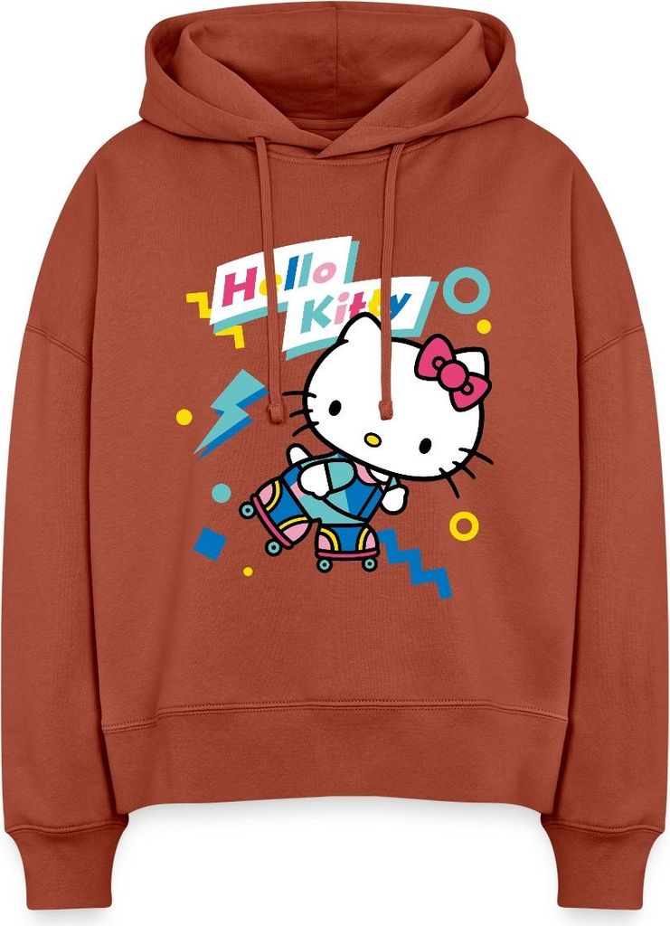 Spreadshirt Hello Kitty 90er Stil Mit Rollschuhen Frauen Boxy Organic Hoodie, L, Terrakotta