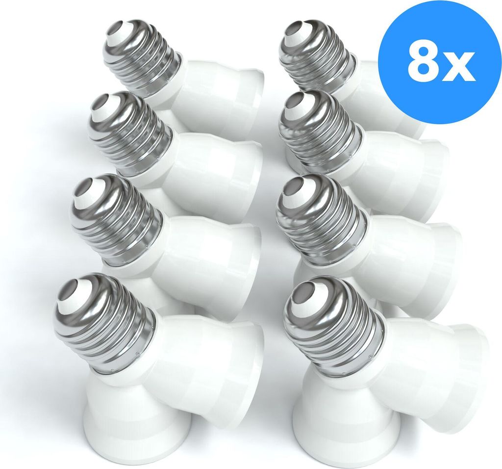 EAZY CASE 8x Lampensockel Adapter (E27->2x E27) - Konverter E27 Fassung auf 2x E27 Lampenadapter, für LED-/Halogen- und Energiesparlampen Sockelad...