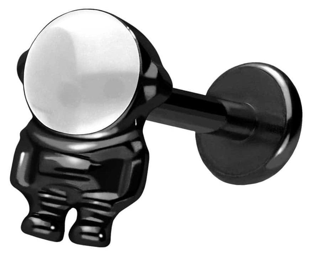 Ohrpiercing, Nasenpiercing Titan Labret mit Push Fit ASTRONAUT Schwarz Stablänge: 9mm | Stabstärke: 1,2mm